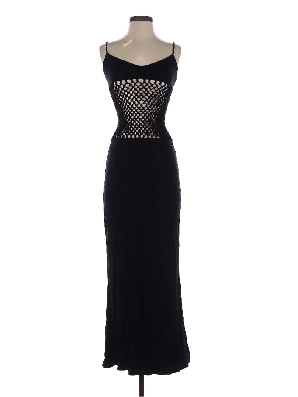 NEW INDAH BELLA DRESS $240 Black Mesh Cutout Maxi Dress Crochet Sz XS - Picture 3 of 16